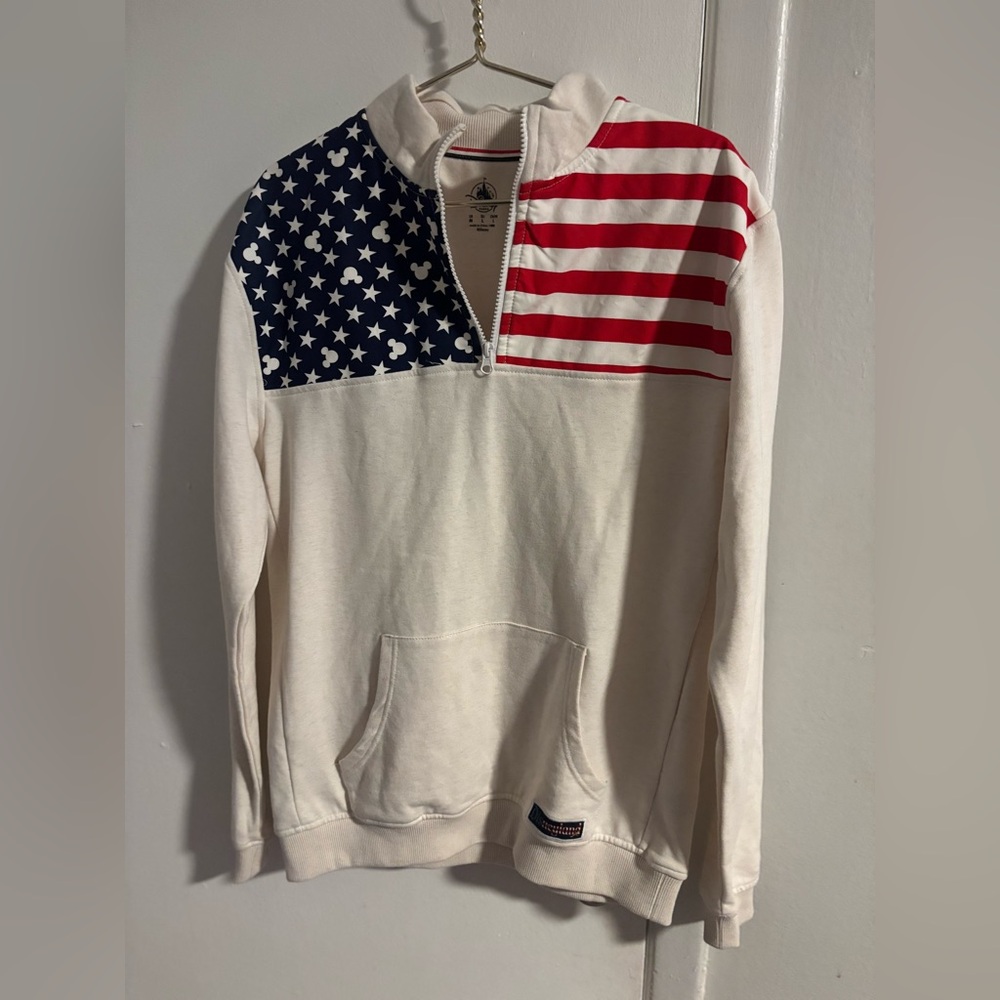 American Flag Quarter-Zip Sweatshirt - White with Red & Blue Accents